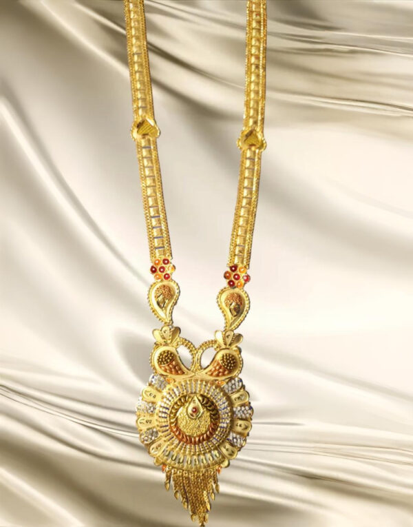Traditional South Indian Gold-Plated Long Necklace Set with Earrings – Temple Design Inspired | Divy Gold 1 Gram Collection
