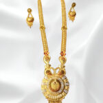 Traditional South Indian Gold-Plated Long Necklace Set with Earrings – Temple Design Inspired | Divy Gold 1 Gram Collection