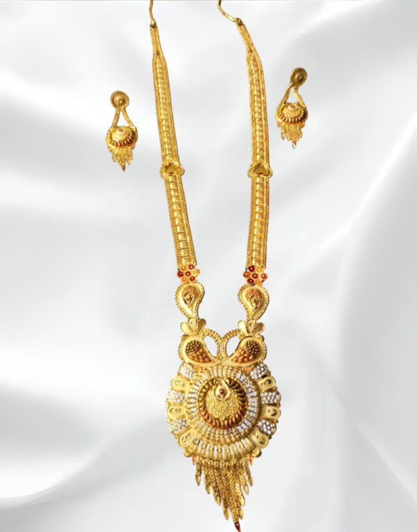 Traditional South Indian Gold-Plated Long Necklace Set with Earrings – Temple Design Inspired | Divy Gold 1 Gram Collection
