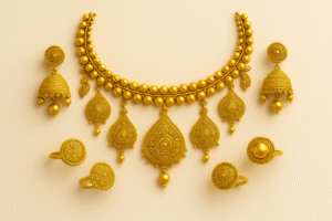 Necklace , earrings ,and rings sies by Divy Gold